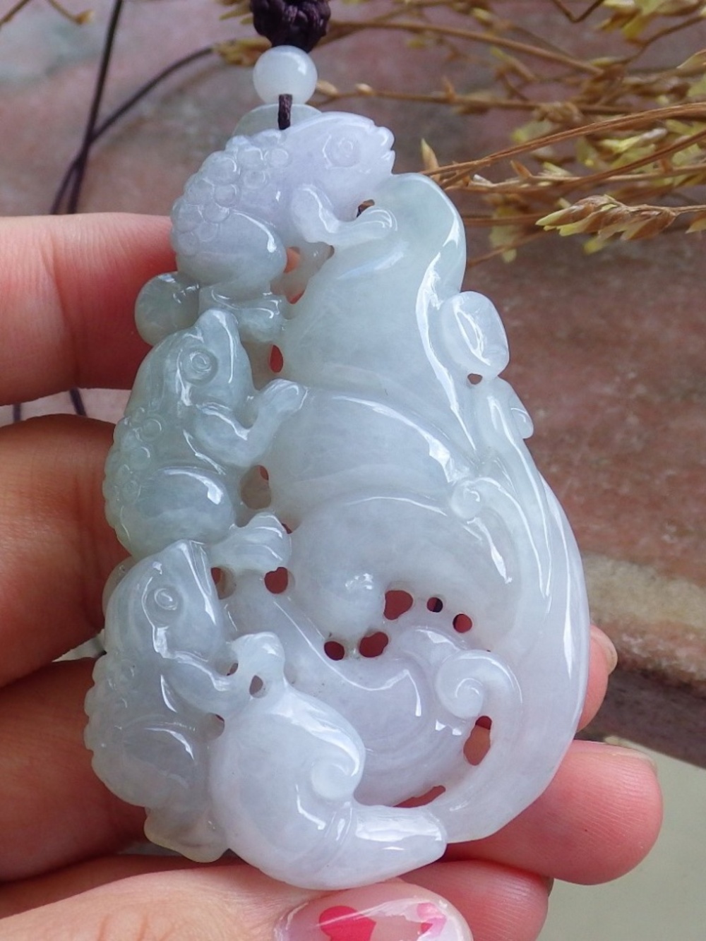 Certified Natural A Jade jadeite Frog Toad Lotus Lucky Amulet Pendant Necklace